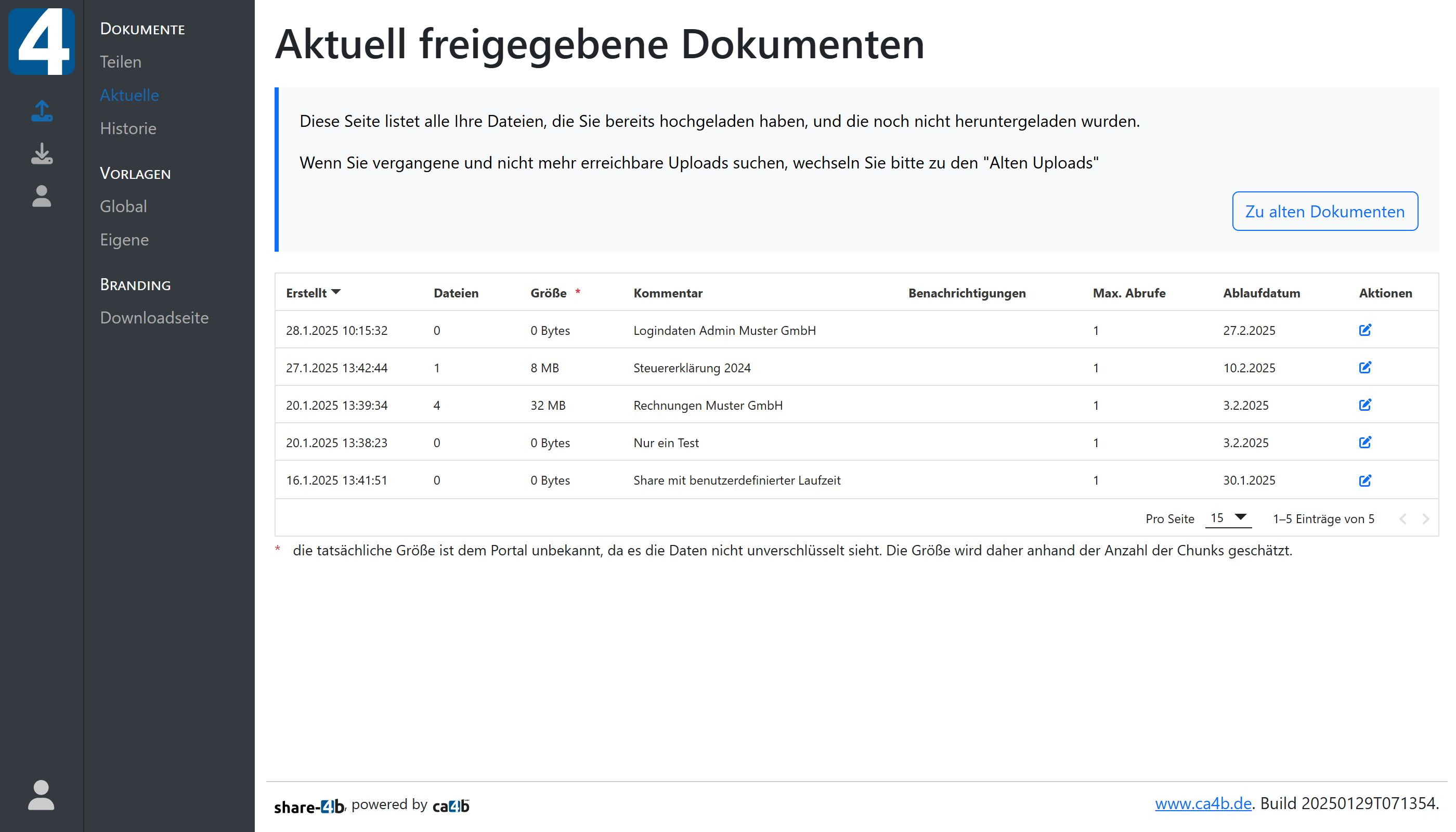 Eine Liste von Daten, die noch nicht abgerufen wurden