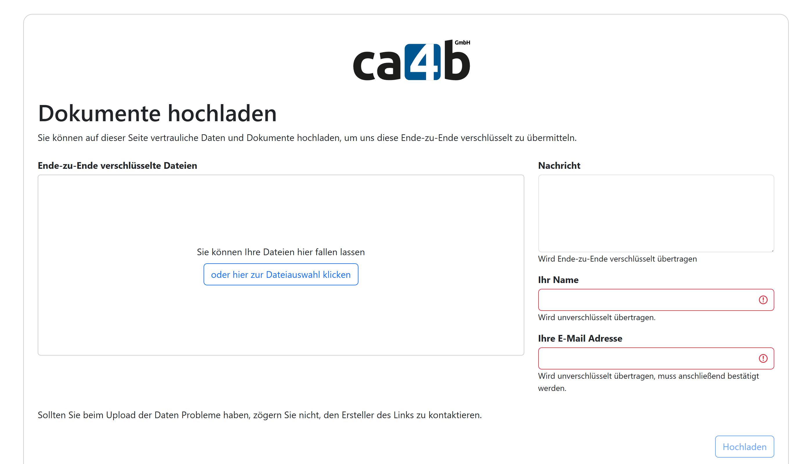 Eine Oberfläche zum Hochladen von Dateien