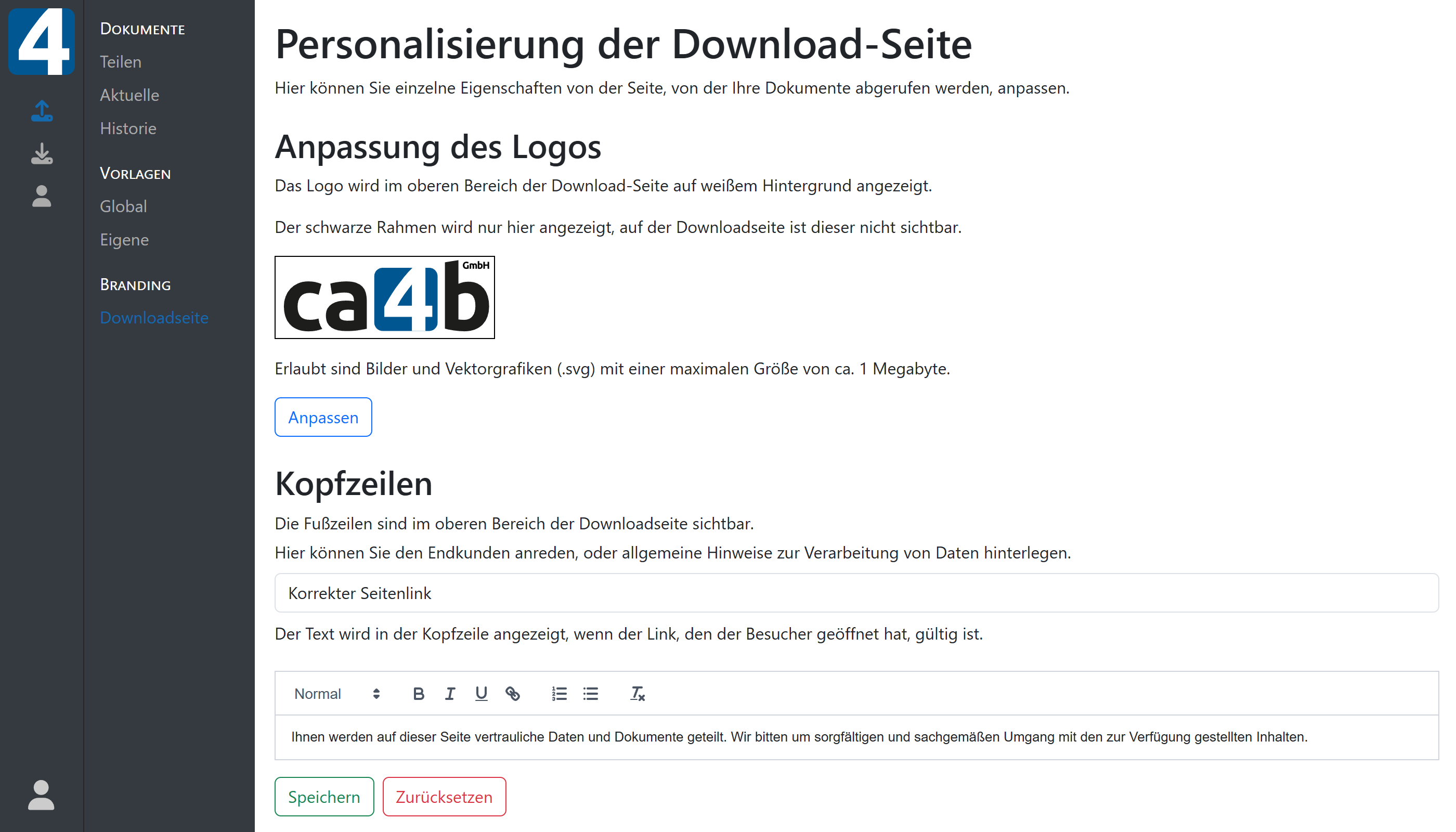 Personalisierung der Download-Seite