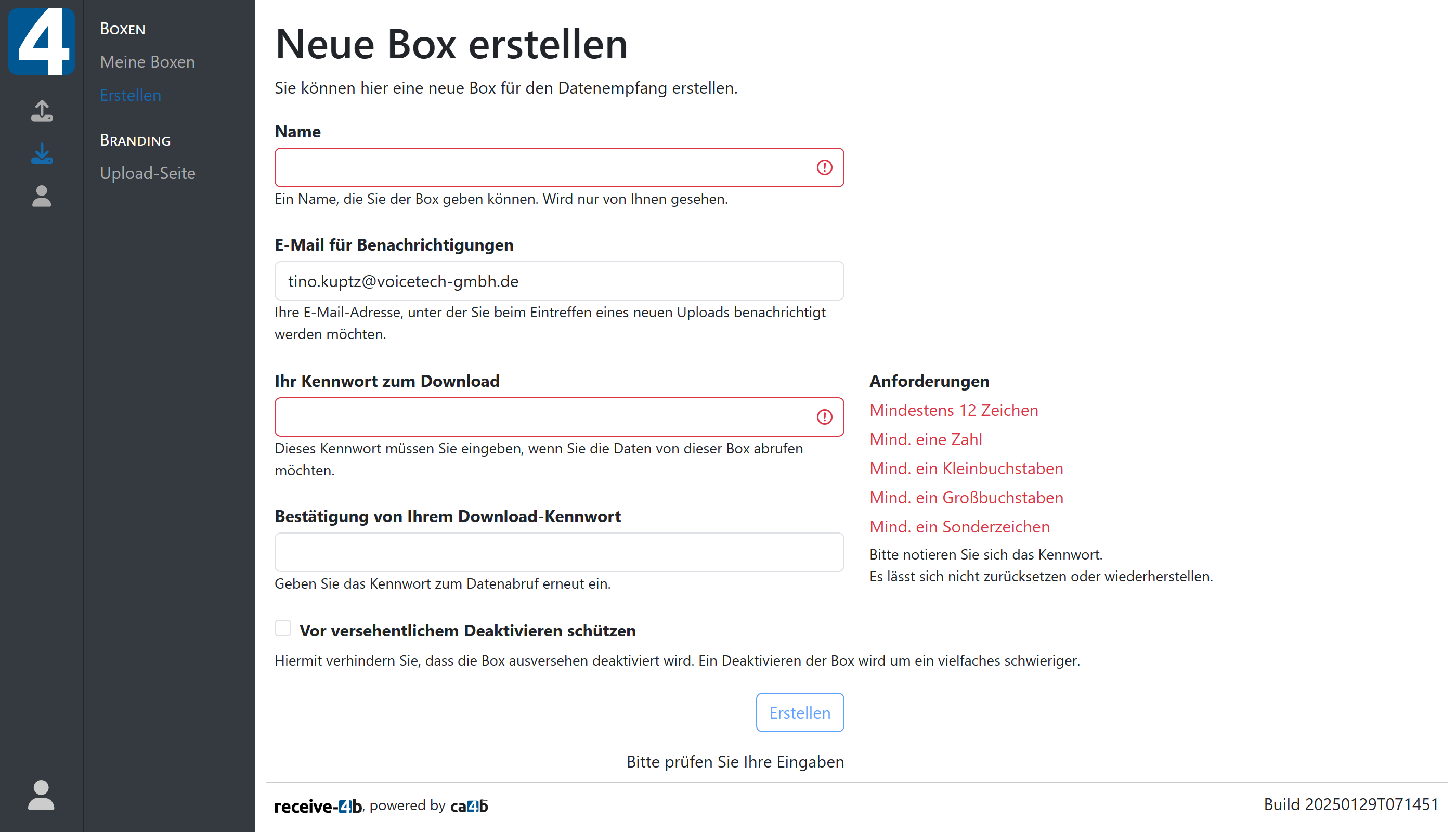 Erstellen einer neuen Box